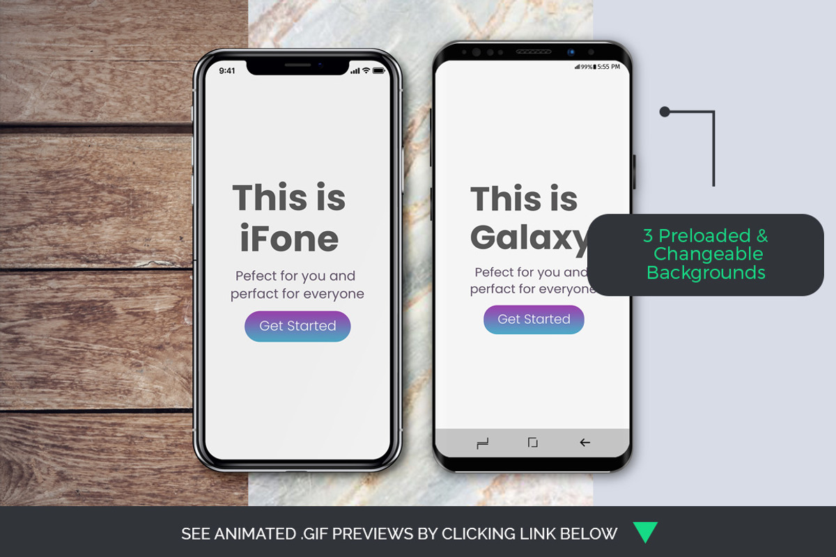 Animated iFone X & Galaxy S9 Mock-Up, an iPhone Mockup by Modern Studio (Photo 3 of 3)