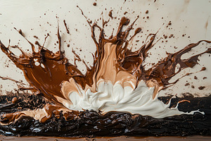 Dynamic splash of chocolate and crea, a Photo by Pavel_design