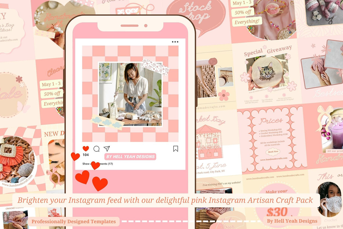 Cute Pink Craft Pack Instagram Post, a Social Media Template by Hell Yeah Designs (Photo 3 of 6)