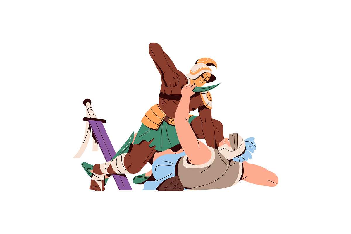 Roman, Spartan gladiators fight set, a Person Illustration by PaperTrident (Photo 2 of 7)