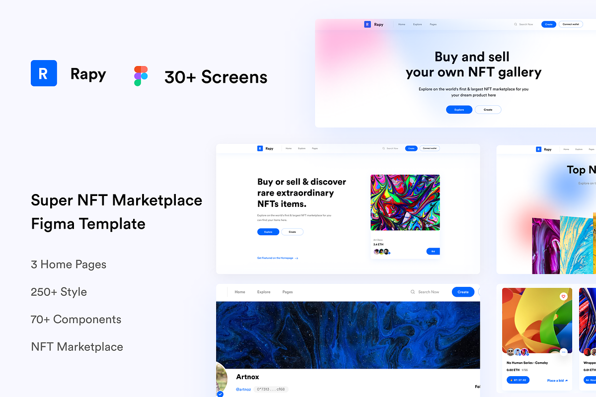 Rapy - NFT Marketplace Figma File, a Landing Page Template by ArtGalaxy