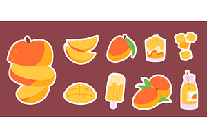 Mango sweets stickers. Juicy fruits, a Food Illustration by LadadikArt