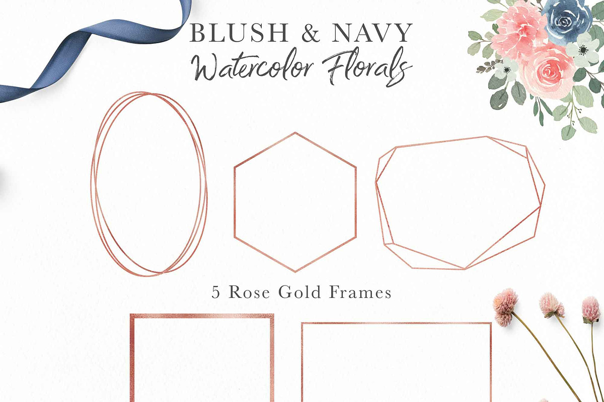 Blush and Navy Watercolor Florals, a Work Illustration by Momo Studio (Photo 7 of 12)