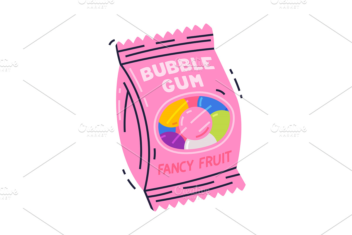 Bubble Gum Ball in Pink Package as, a Food Illustration by TopVectors