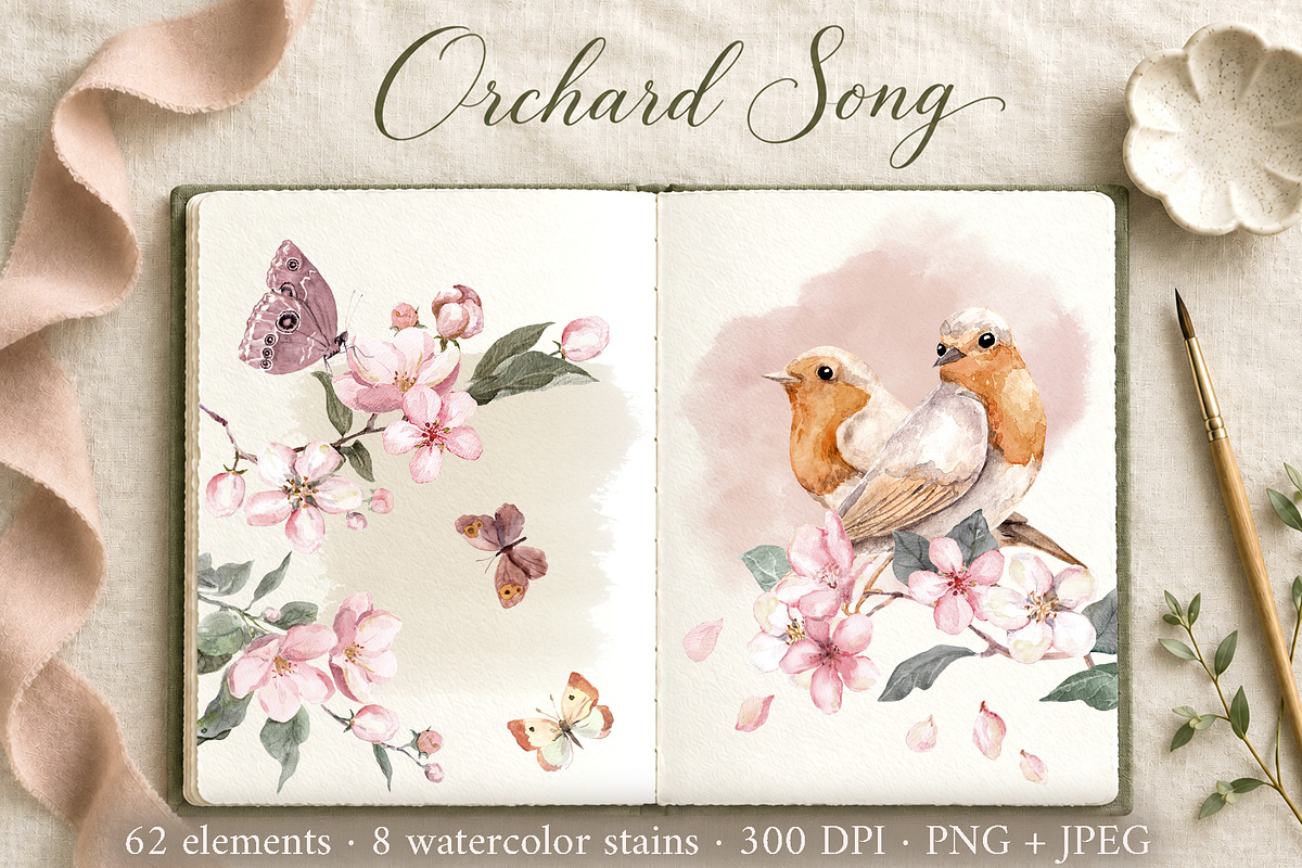 Apple Blossom Watercolor Clipart Set, a Seasonal Illustration by Where summer is (Photo 1 of 14)