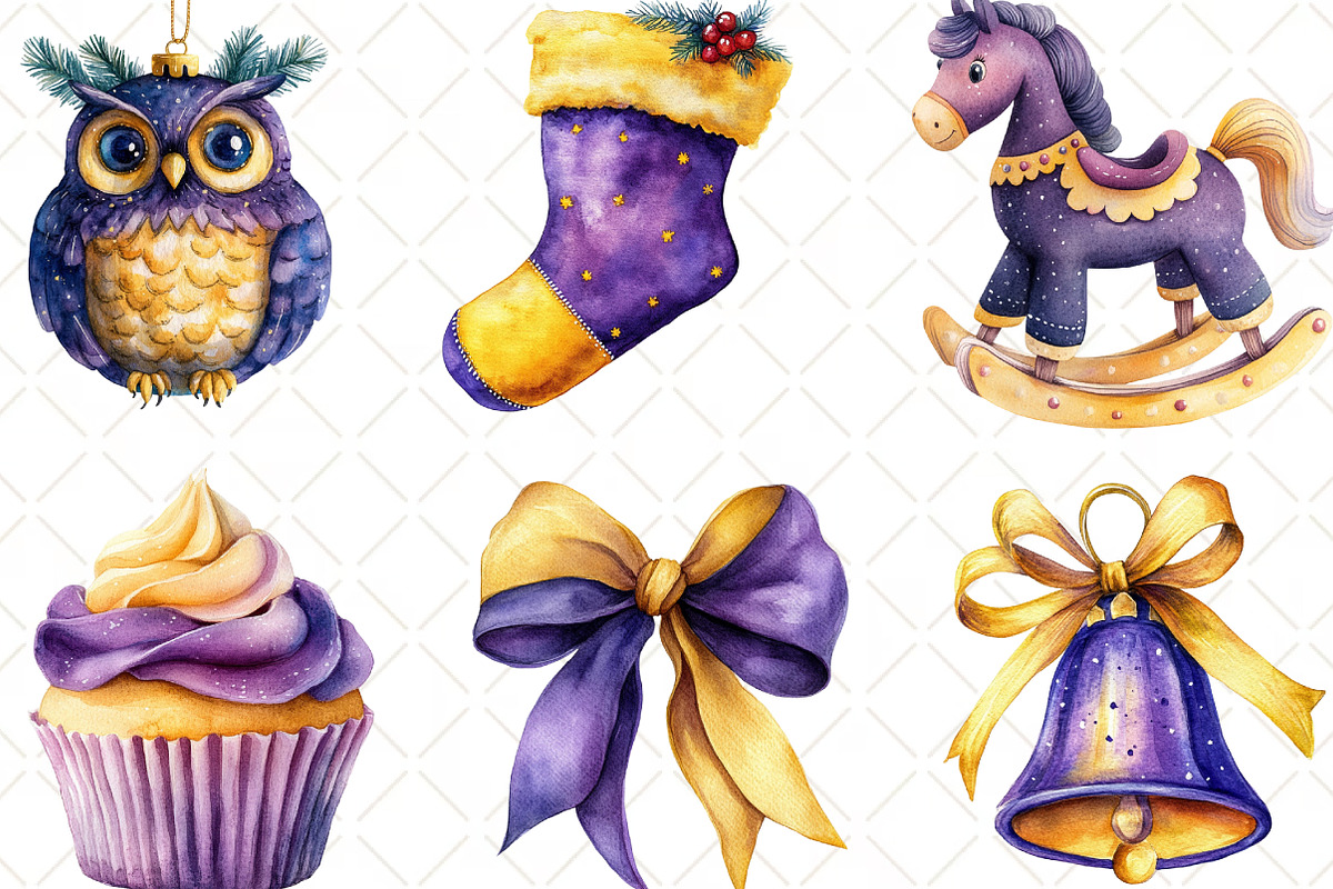 Purple And Yellow Christmas Clipart, an Illustration by Black Bird Studio (Photo 4 of 6)