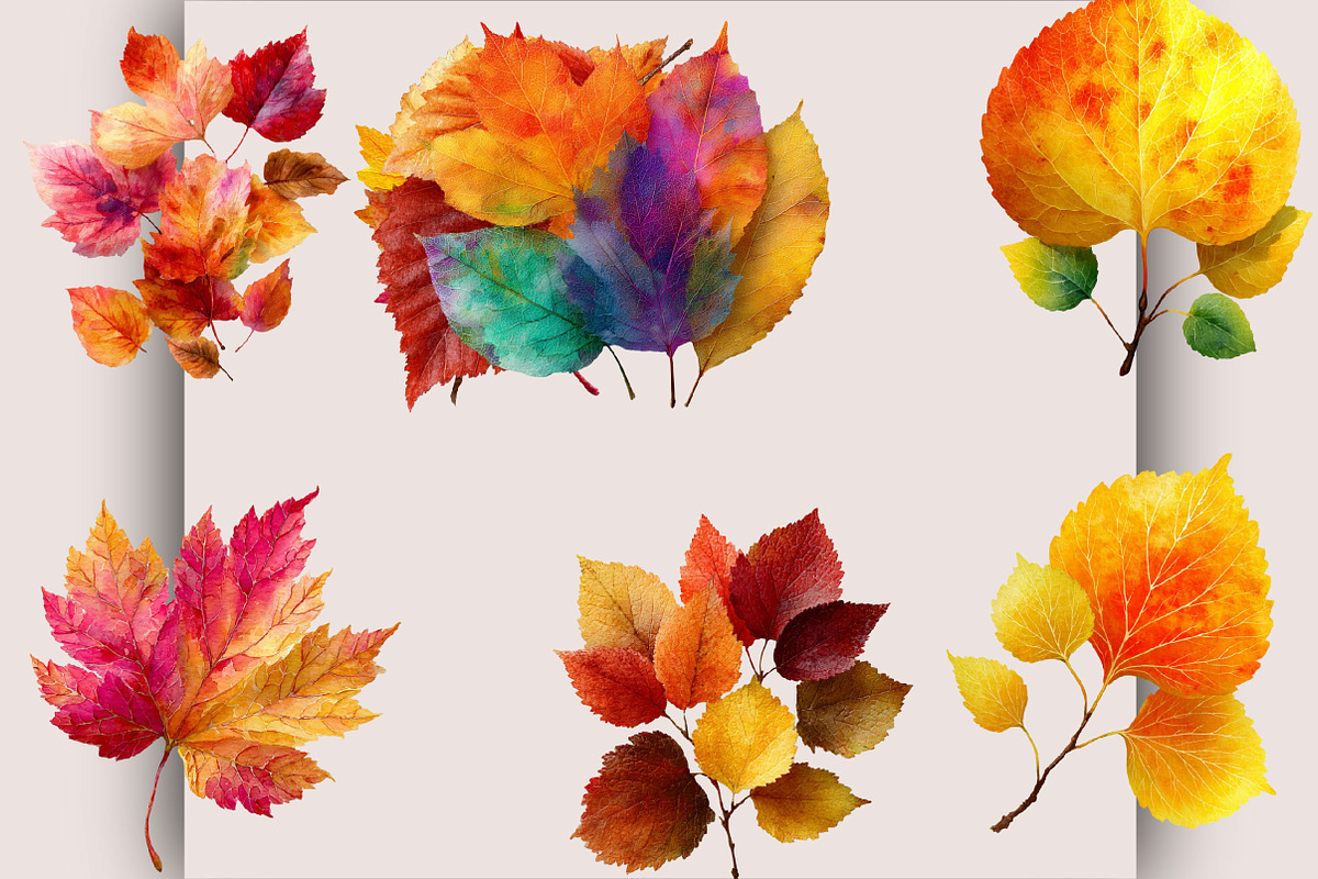 Watercolor Autumn Fall Leaves, a Seasonal Illustration by SVGArt (Photo 2 of 10)