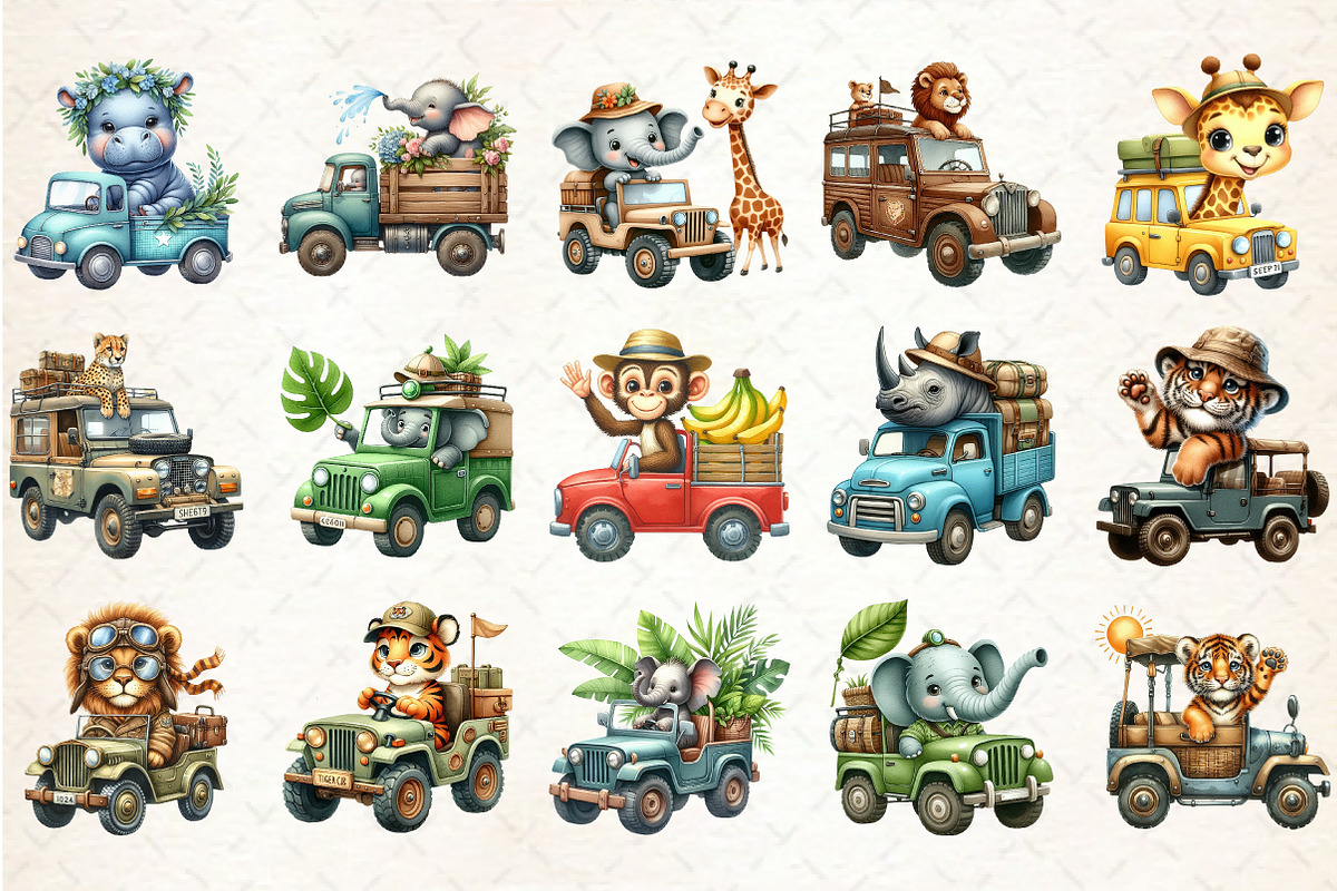 Safari Animal Car Clipart, an Illustration by Rose Art (Photo 2 of 7)