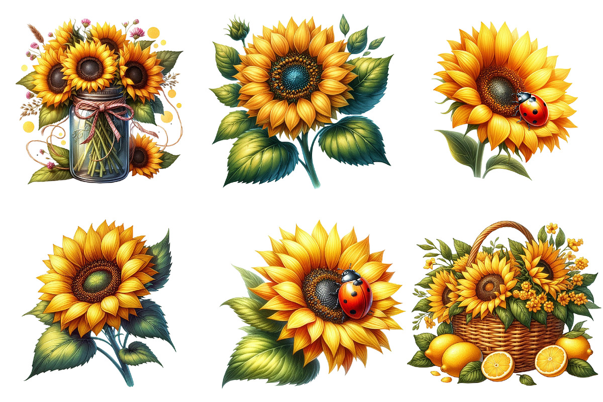 Watercolor Summer Sunflower Clipart, an Illustration by Watercolor design (Photo 4 of 4)