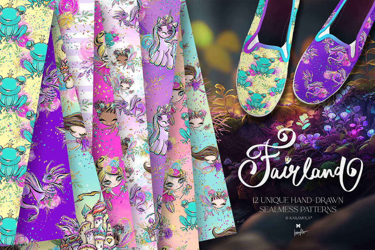 Fairy Castle Dragon Unicorn Patterns, a Pattern Graphic by KaramfilaS (Photo 1 of 15)