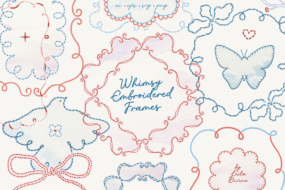 Hand Drawn Whimsy Embroidered Frames, an Object Graphic by Leila Divine (Photo 1 of 12)