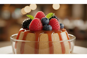 Creamy caramel custard topped with, a Food & Drink Photo by Igor Tichonow