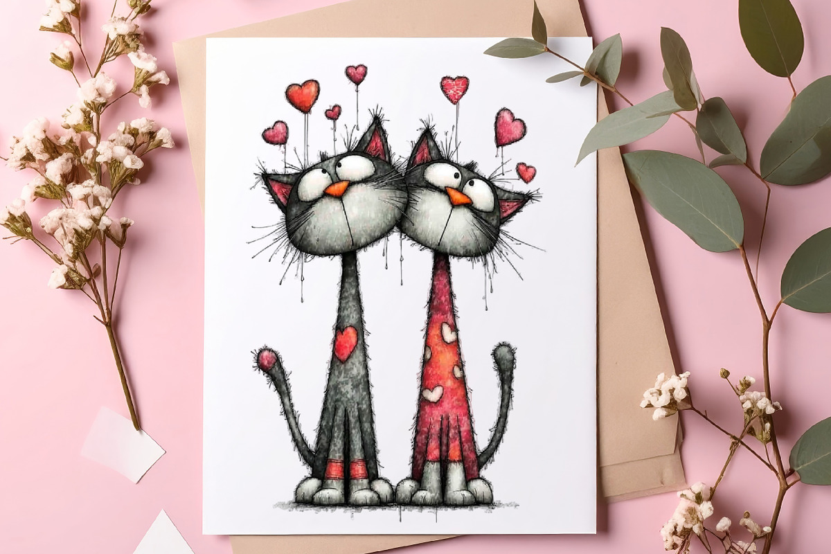 Valentine Romantic Cat Couple Clipar, an Illustration by SinaCreation (Photo 8 of 11)