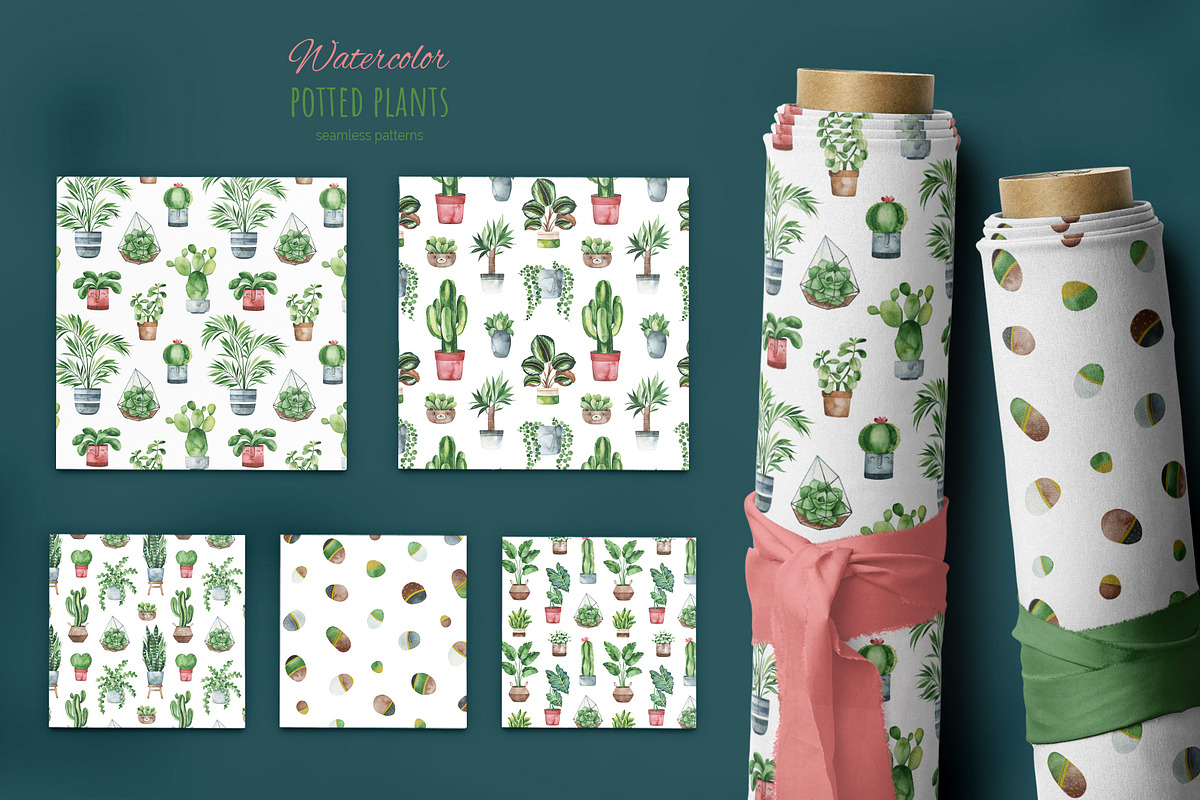Watercolor Potted Plants, an Object Graphic by Kate_Rina (Photo 3 of 4)