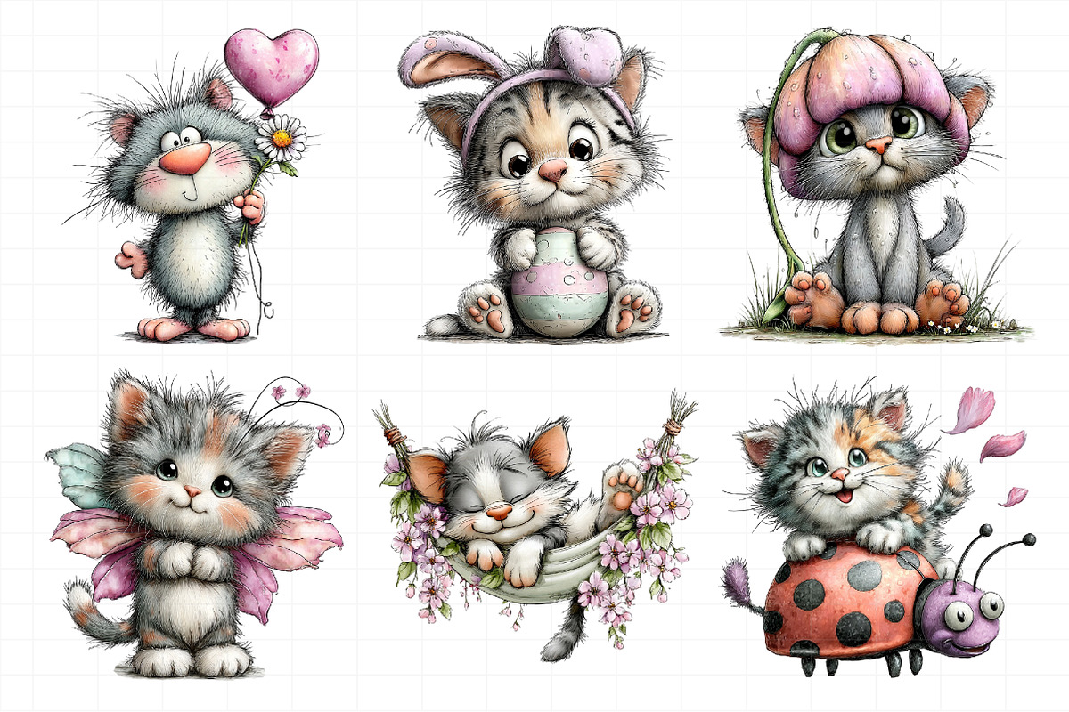 Spring Cat Clipart Set, an Illustration by Daily.Designs (Photo 3 of 7)