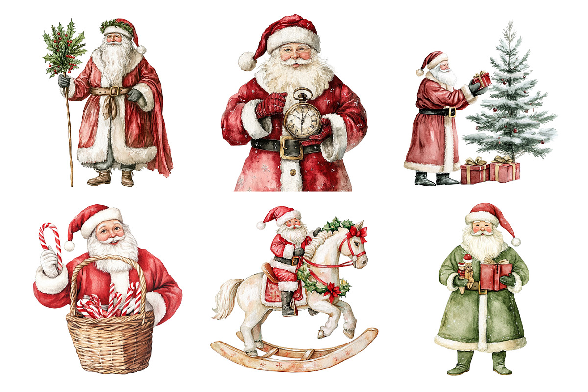 Vintage Christmas Santa Clipart, an Illustration by Daily.Designs (Photo 3 of 5)