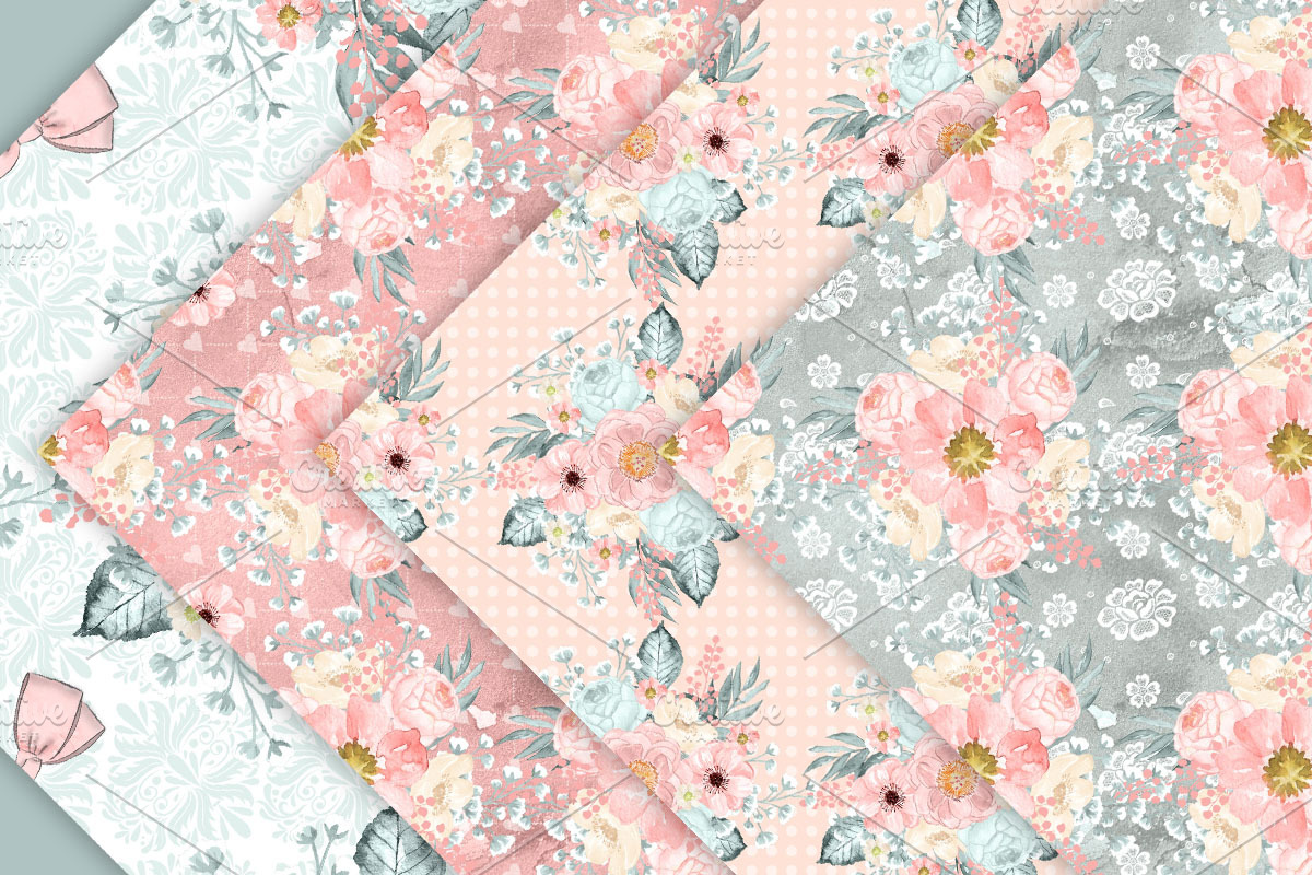 -50% Floral Dreams DP mint and pink, a Pattern Graphic by designloverstudio