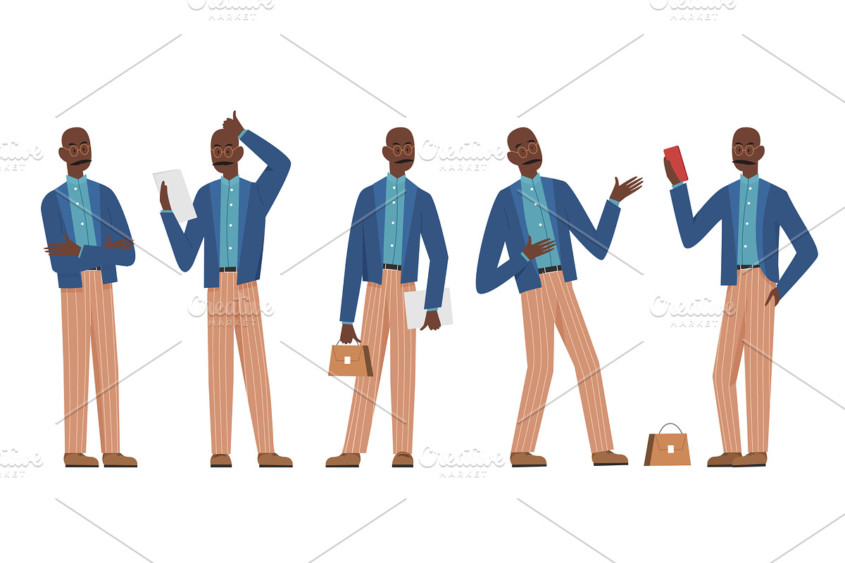 Afro Businessman in Various Poses, a Person Illustration by Flashvector