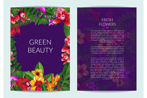 Vector Tropical Palm Leaves And Exotic Flower Elements Business Template