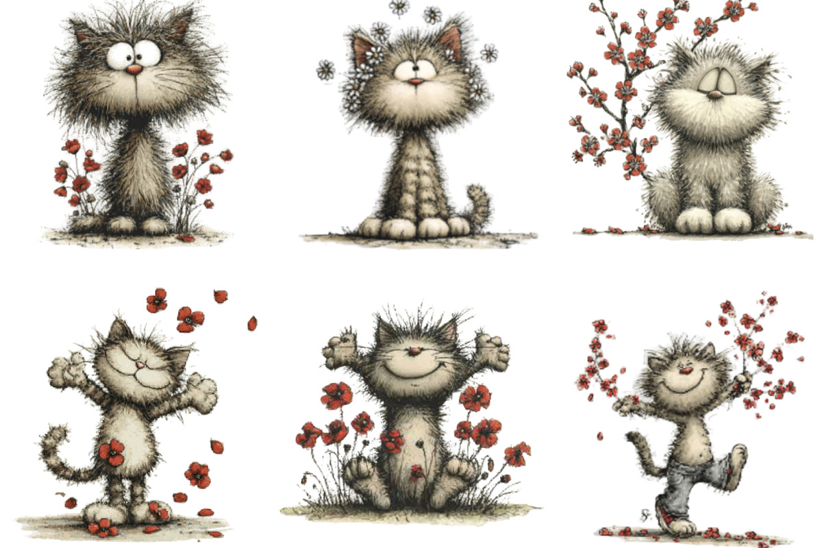 Whimsical Spring Cats Clipart, an Illustration by Designking (Photo 5 of 7)