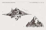 Mountain Landscape Engraving Set, a Seasonal Illustration by TheMountBirdStudio (Thumbnail 4 of 9)