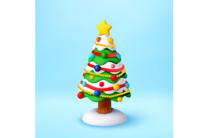 Cute 3d christmas tree decorated, an Object Illustration by Abscent