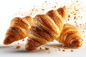Delicious golden croissants crumbs f, a Photo by Pixeness Studio