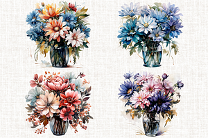 Watercolor Colorful Flowers PNG