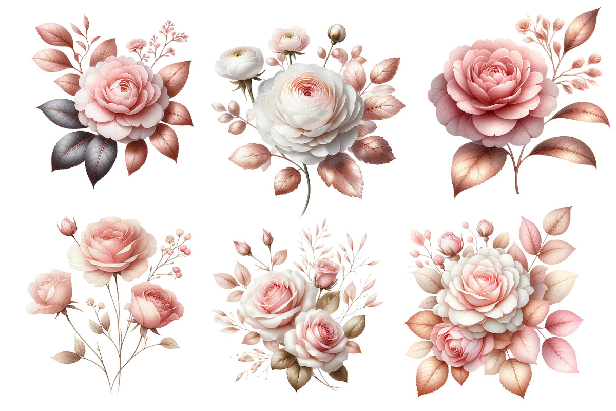 Pink and Rose Gold Floral Clipart, an Illustration by Designworld (Photo 2 of 5)