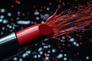 Vibrant red lipstick bursting with g, a Photo by Tanuart