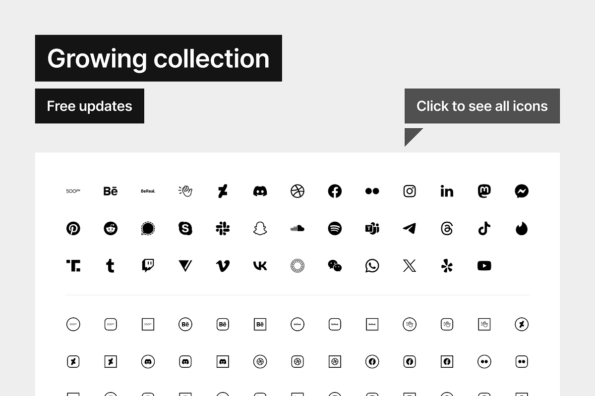Social media - Light - 152 icons, an Outline Icon by Pictomate (Photo 2 of 7)