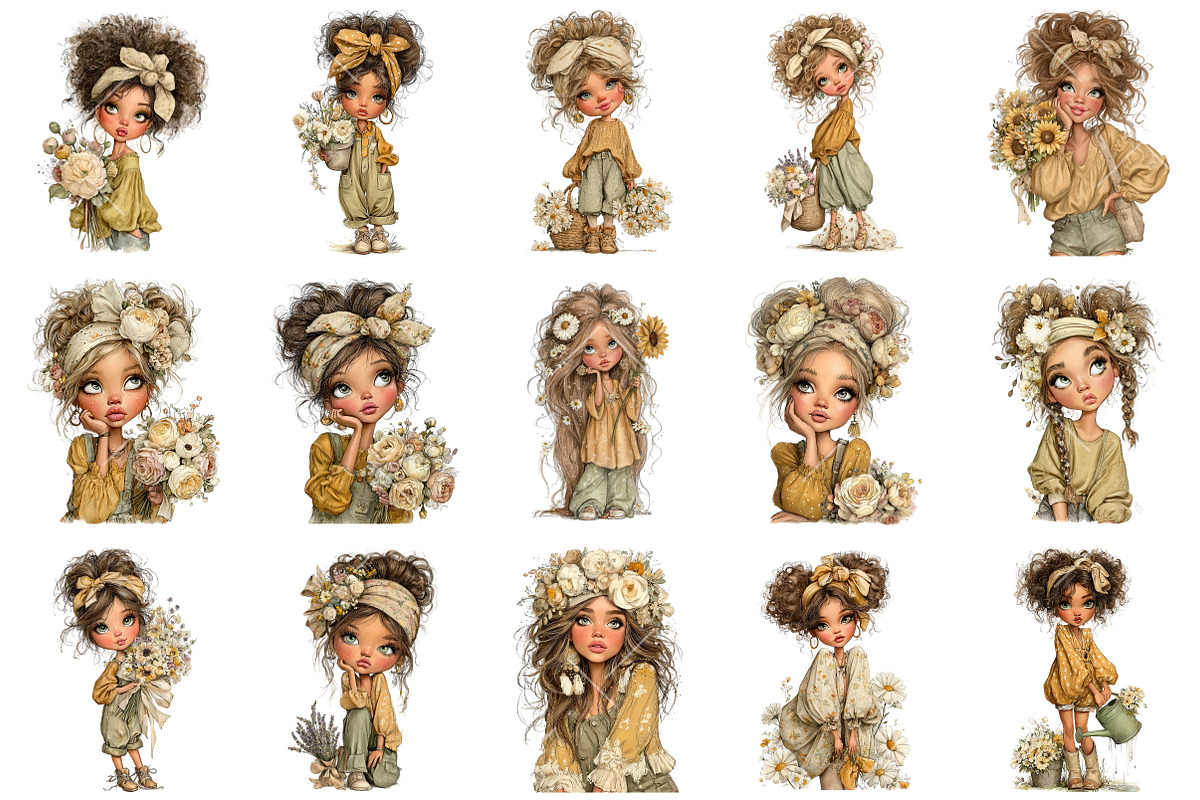 Floral Girl PNG Clipart Set, an Illustration by OK Design (Photo 3 of 6)