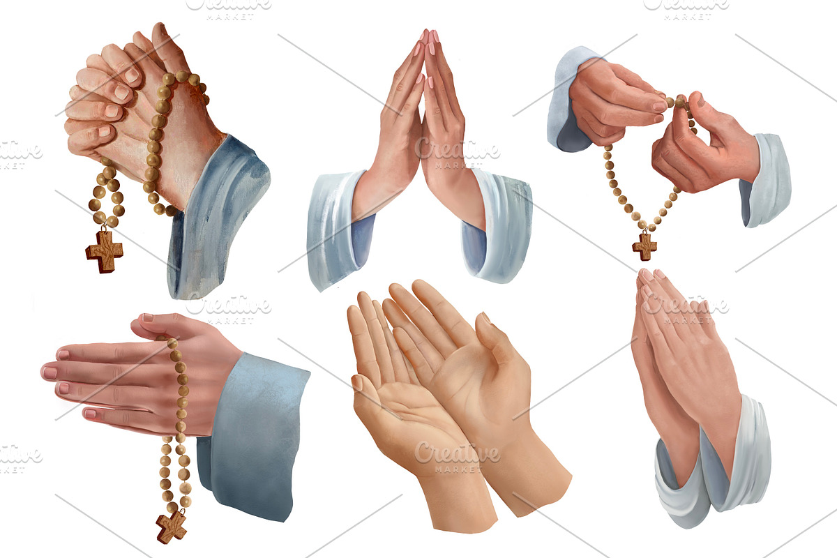 Praying hands,hands of people,rosary, a Person Illustration by AkvarelRiver (Photo 2 of 4)