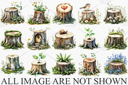 Watercolor Spring Stump Clipart PNG, an Illustration by Canvas Craft (Thumbnail 3 of 7)