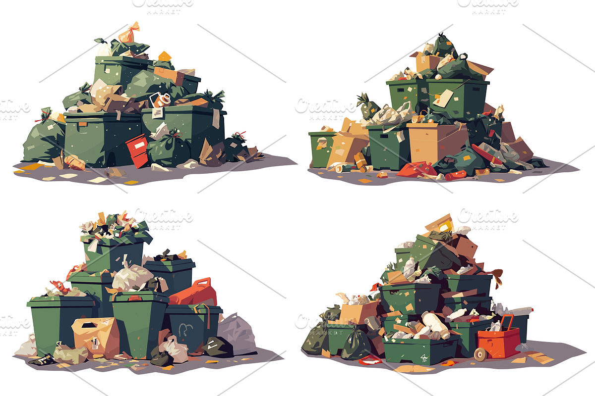 set of cartoon piles of garbage with, an Object Illustration by LadadikArt