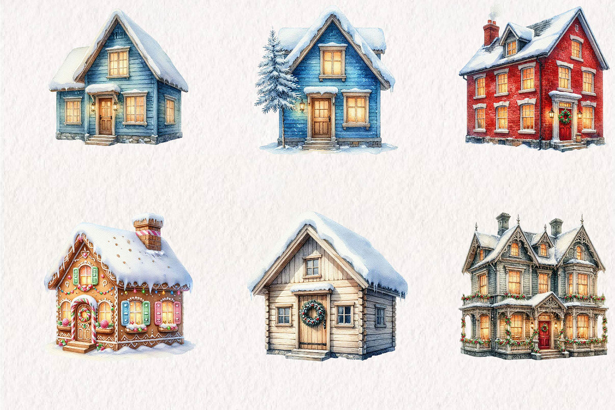 Winter XMas Village Clip Art, a Seasonal Illustration by CreationArt (Photo 4 of 7)