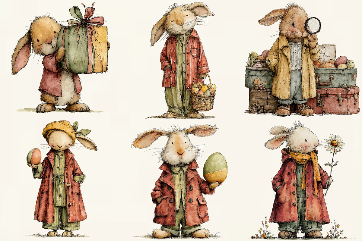 Quirky Easter Bunny Clipart, an Illustration by DreamCafeArt (Photo 2 of 6)
