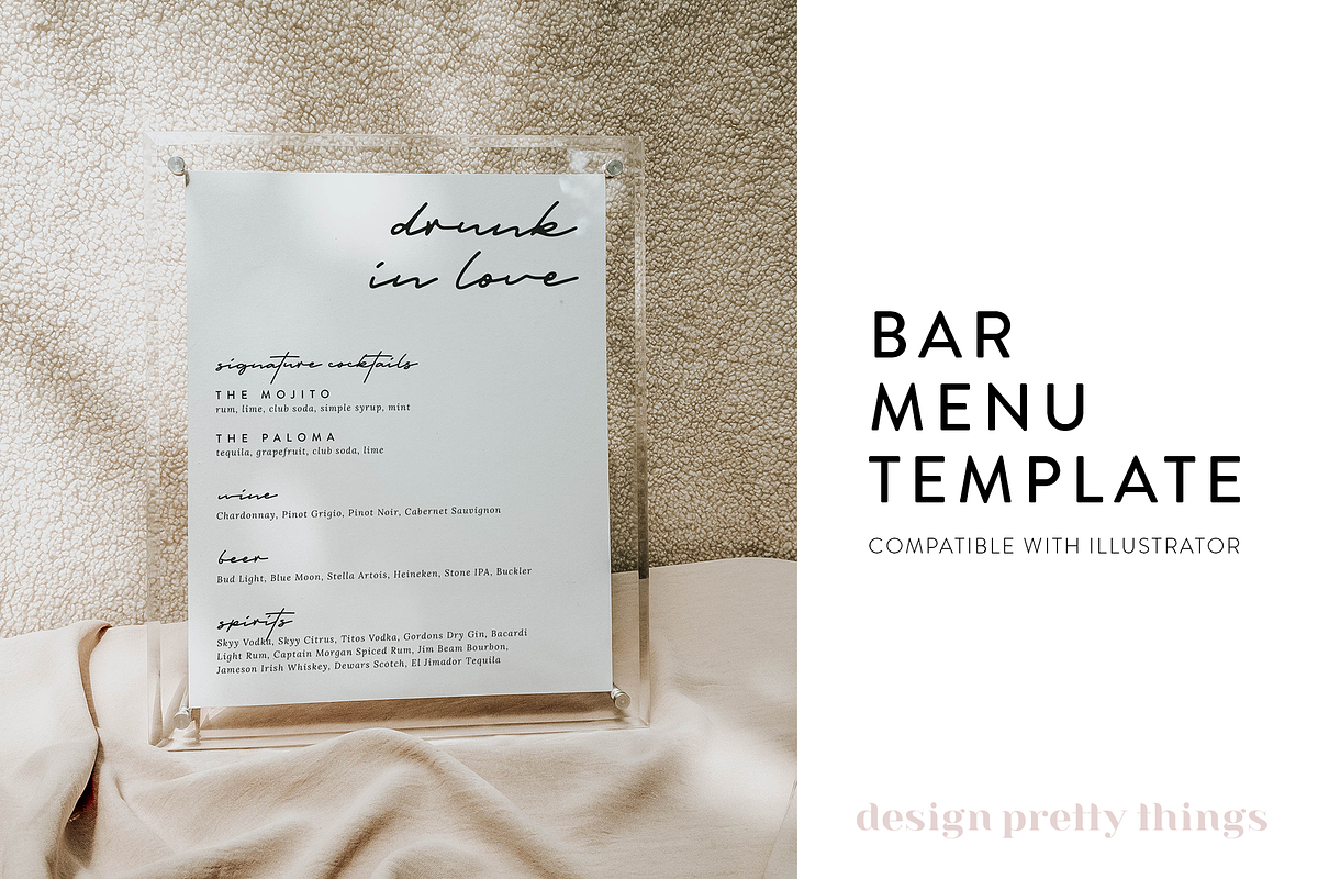 Simple Wedding Bar Menu Template, a Templates & Theme by designprettythings (Photo 1 of 2)