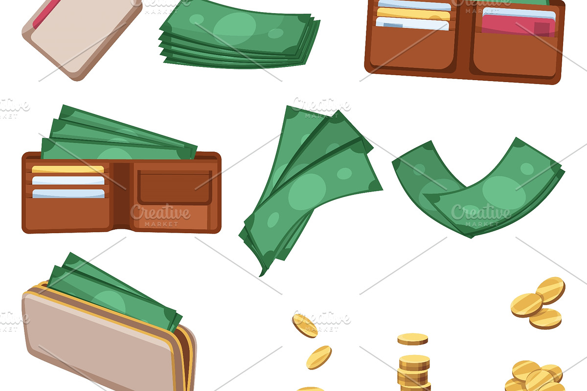 Cash, open wallets, banknotes, a Finance Illustration by Things for designers (Photo 2 of 3)