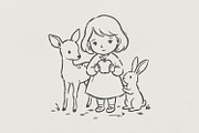 Woodland Animals PNG, Cute Girl and, an Illustration by SharpMarketplace (Thumbnail 1 of 3)