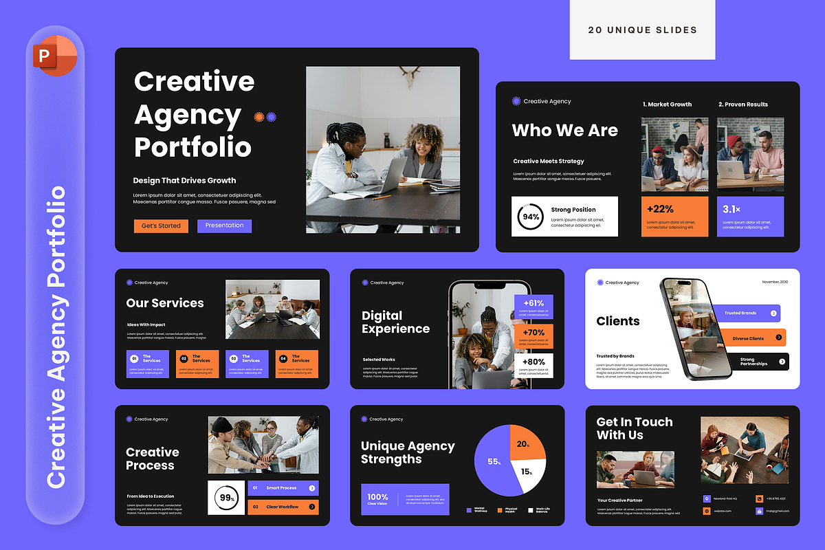 Black Orange Purple Creative Agency, a Presentation Template by Sixtemp (Photo 1 of 3)