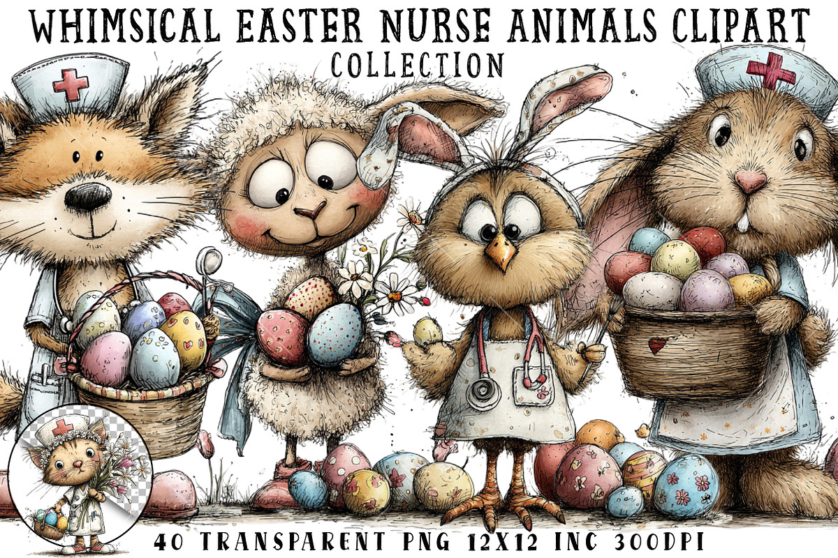 Whimsical Easter Nurse Animals Clipa, an Illustration by OK Design (Photo 1 of 6)