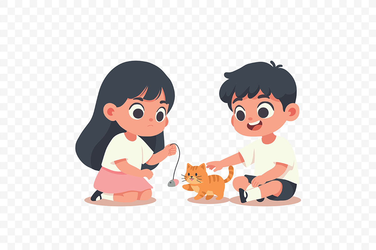 Children and Cat Playtime Cartoon, a Person Illustration by Partikusi Design (Photo 3 of 3)