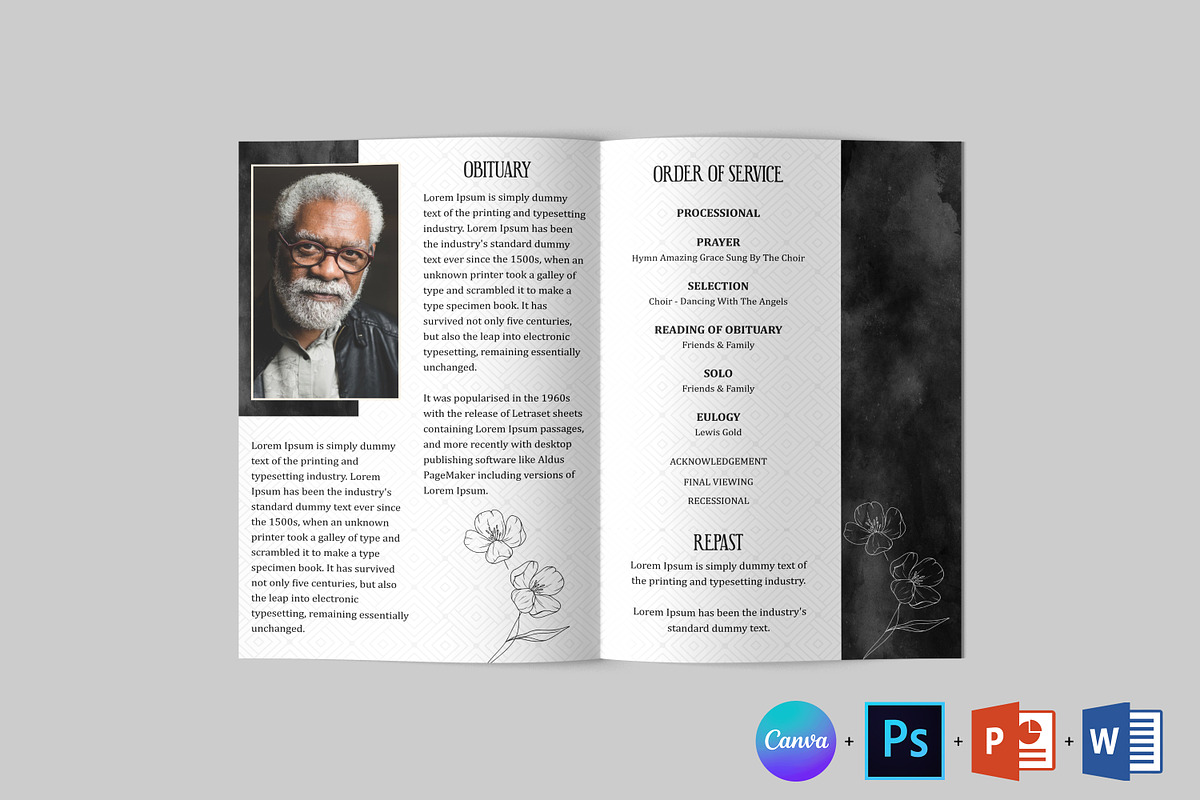 Funeral Program Template | Obituary, a Brochure Template by Designscozy (Photo 5 of 8)