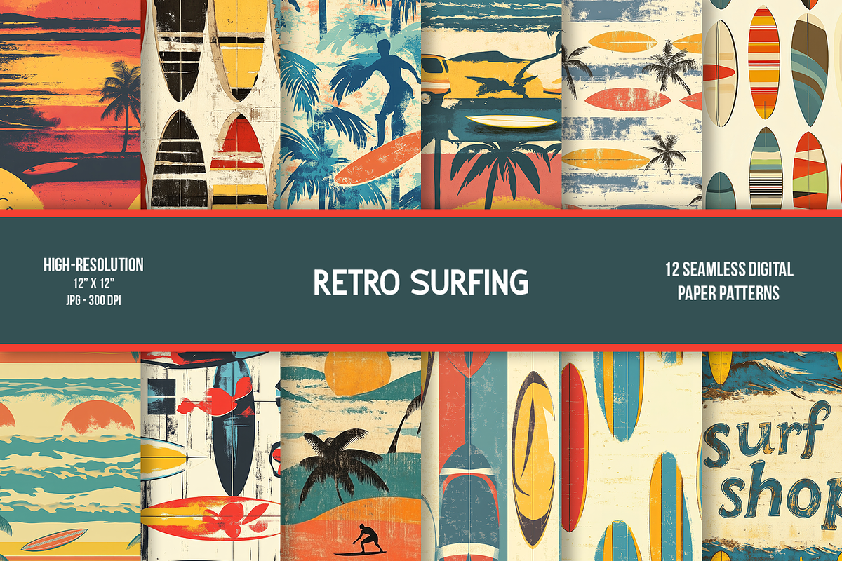 Retro Surfing Seamless Digital Paper, a Pattern Graphic by Chromolume Studio (Photo 1 of 15)