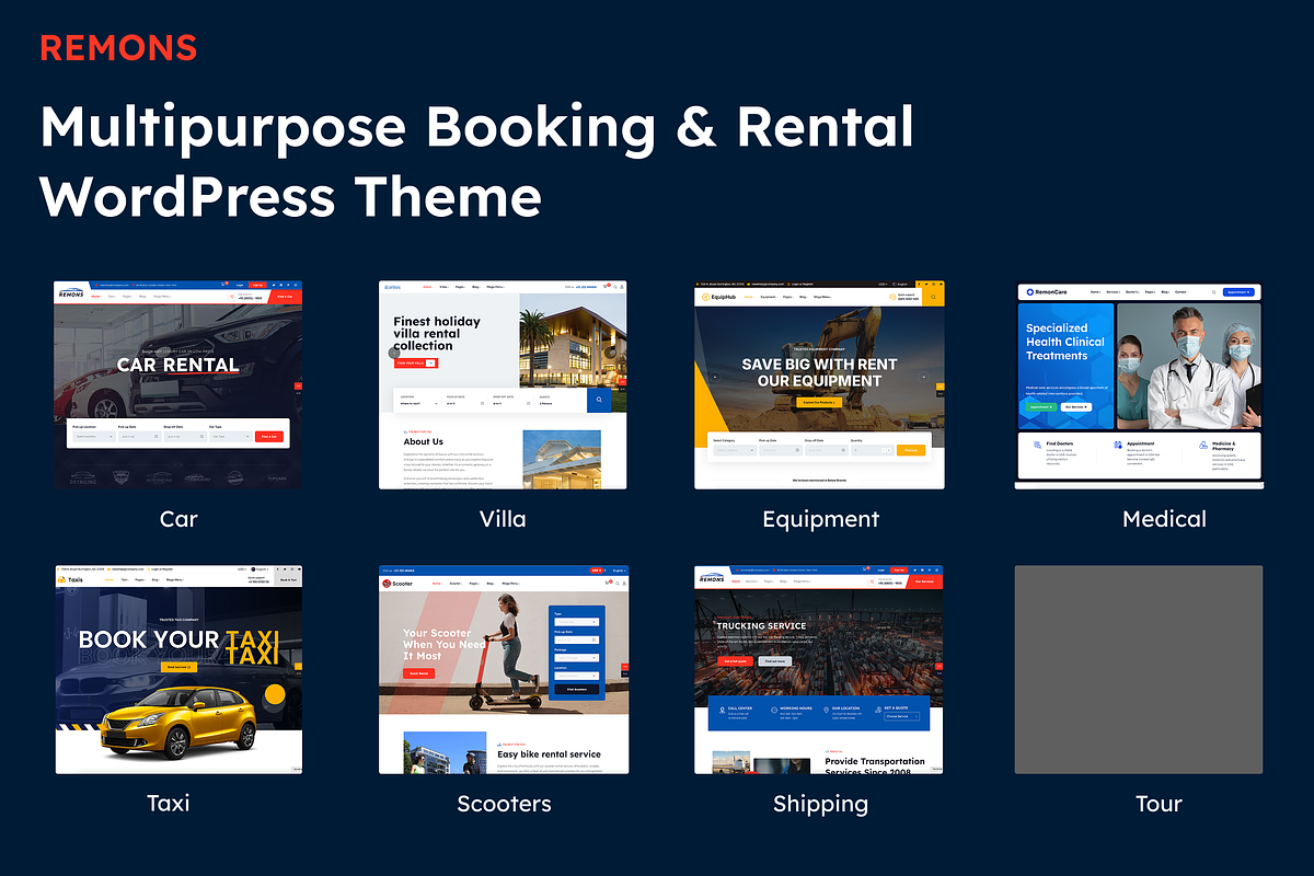 Booking & Rental Theme WP - Remons, a WordPress Template by ovatheme (Photo 1 of 2)