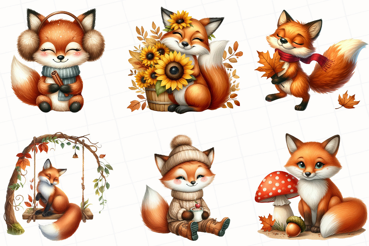 Watercolor Autumn Fox Clipart, an Illustration by OK Design (Photo 3 of 5)