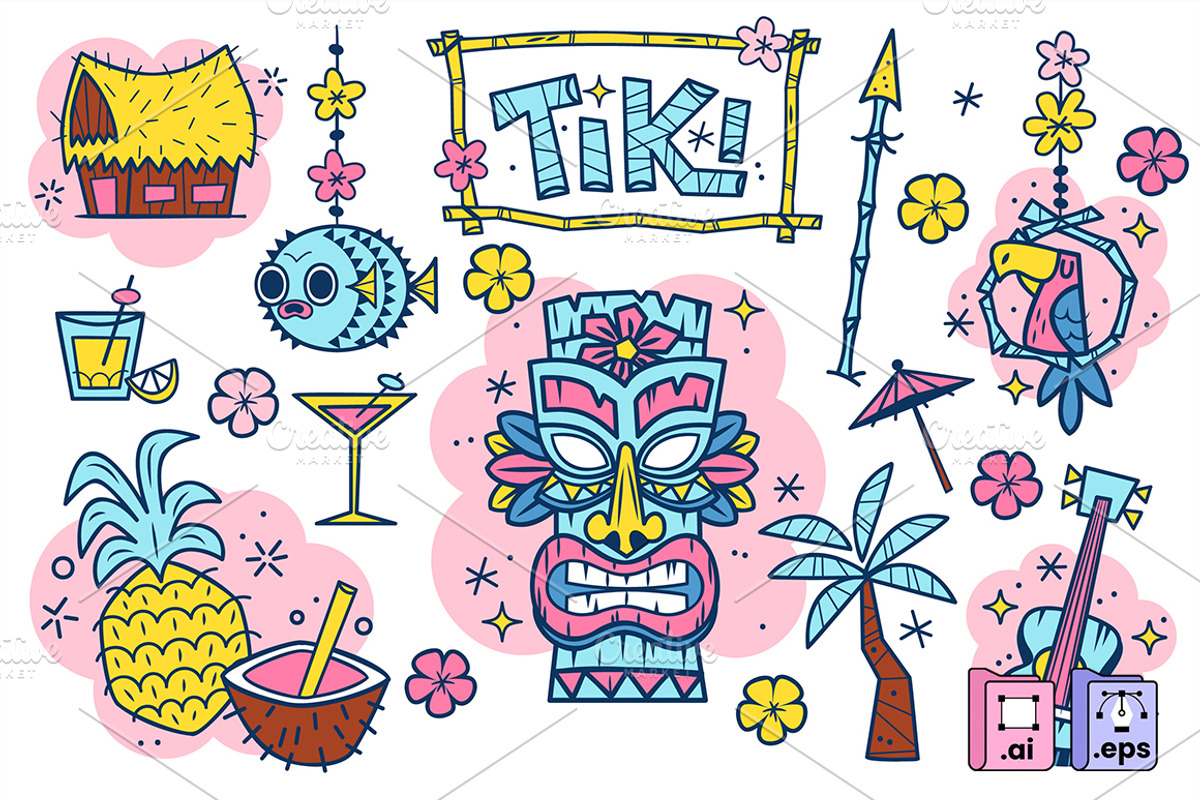 Tropical Set of Tiki Elements, an Object Illustration by MISS CHATZ (Photo 1 of 3)