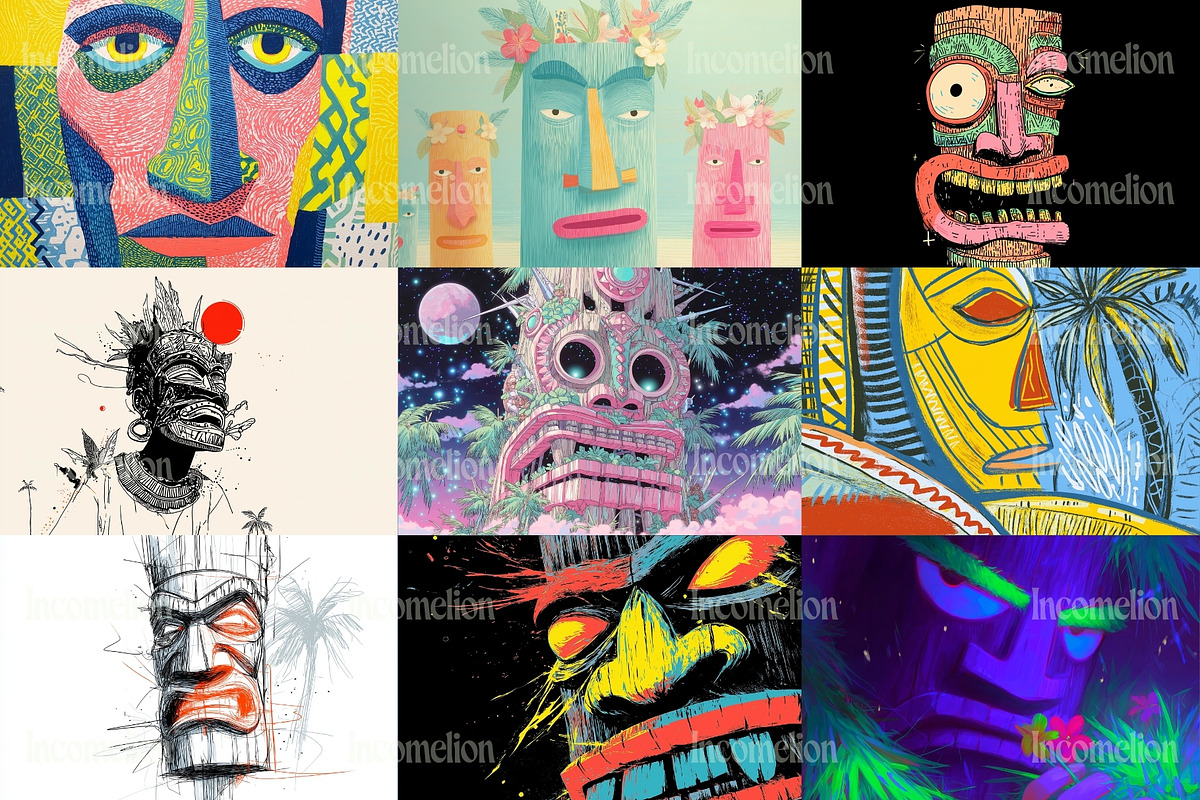 120 Tropical Tiki Mask Illustrations, a Decorative Illustration by Incomelion (Photo 8 of 20)