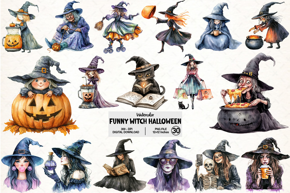 Funny Witch Halloween Bundle, an Illustration by Pixels.Craft (Photo 1 of 7)